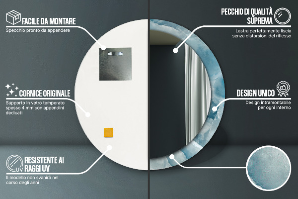 Kulaté zrcadlo rám s potiskem Modrý onyx mramor