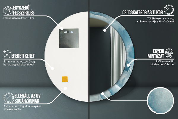 Kulaté zrcadlo rám s potiskem Modrý onyx mramor