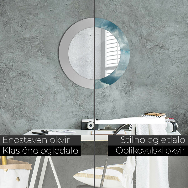 Kulaté zrcadlo rám s potiskem Modrý onyx mramor