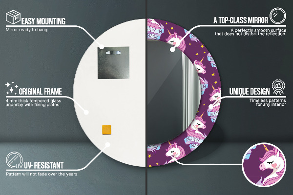 Kulaté dekorační zrcadlo na zeď Jednorožčí hvězdy