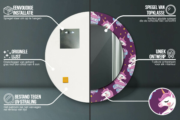 Kulaté dekorační zrcadlo na zeď Jednorožčí hvězdy