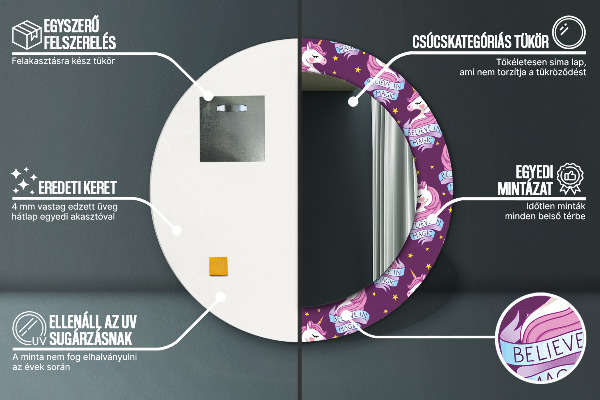 Kulaté dekorační zrcadlo na zeď Jednorožčí hvězdy