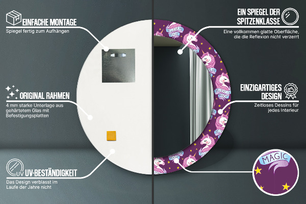 Kulaté dekorační zrcadlo na zeď Jednorožčí hvězdy