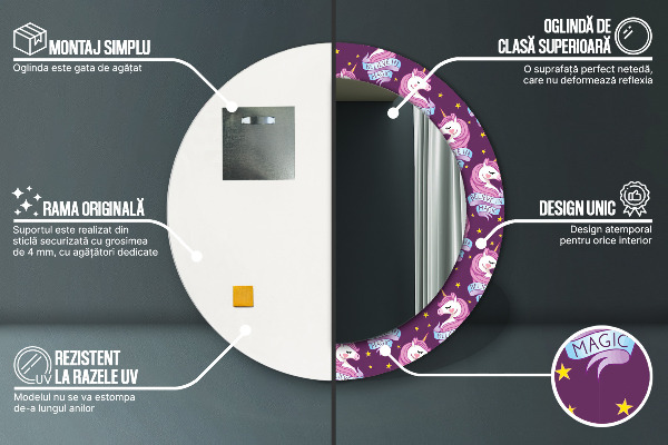 Kulaté dekorační zrcadlo na zeď Jednorožčí hvězdy