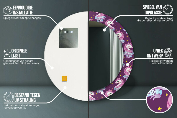 Kulaté dekorační zrcadlo na zeď Jednorožčí hvězdy