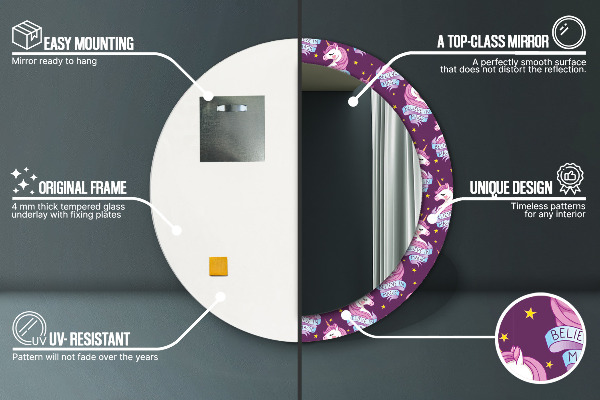 Kulaté dekorační zrcadlo na zeď Jednorožčí hvězdy