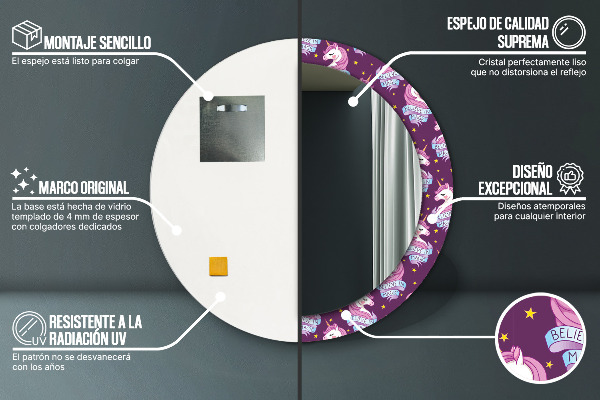 Kulaté dekorační zrcadlo na zeď Jednorožčí hvězdy