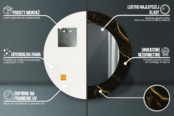 Kulaté zrcadlo s potiskem Černý mramor