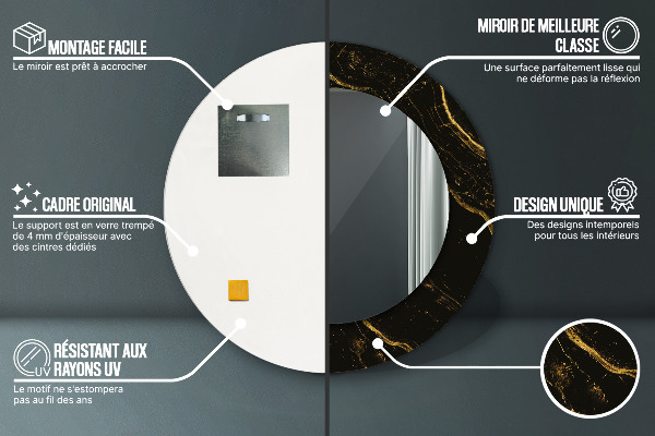 Kulaté zrcadlo s potiskem Černý mramor