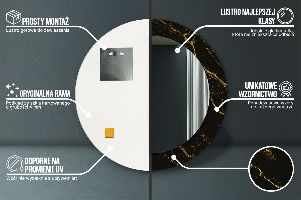 Kulaté zrcadlo s potiskem Černý mramor