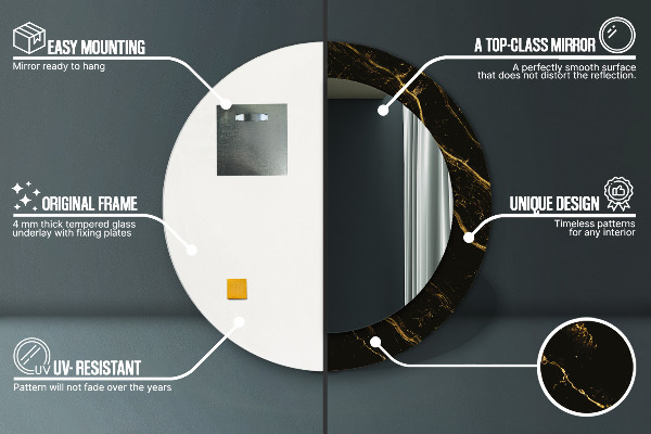 Kulaté zrcadlo s potiskem Černý mramor