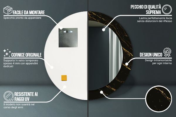 Kulaté zrcadlo s potiskem Černý mramor