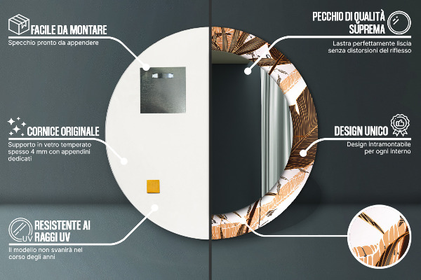 Kulaté dekorační zrcadlo palmové listy