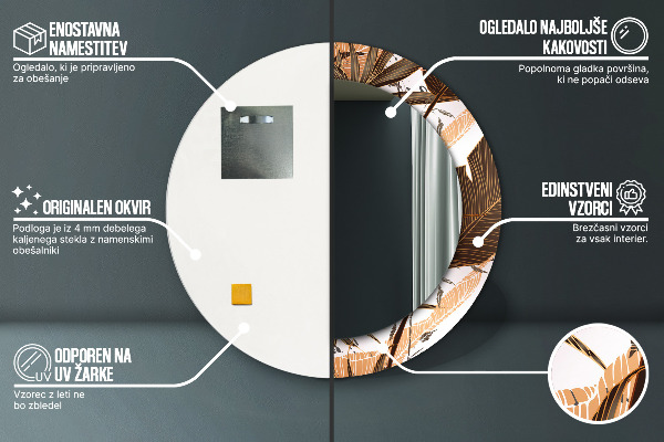 Kulaté dekorační zrcadlo palmové listy