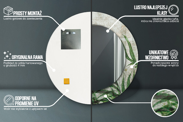 Kulaté dekorační zrcadlo Kapradiny listy