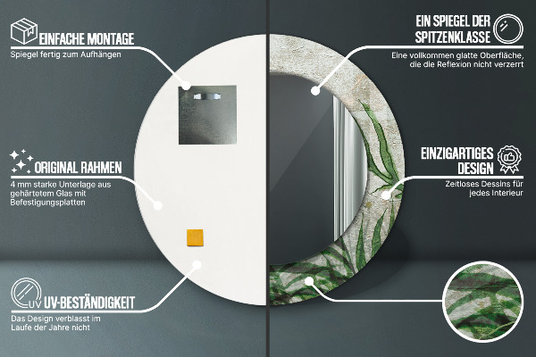 Kulaté dekorační zrcadlo Kapradiny listy