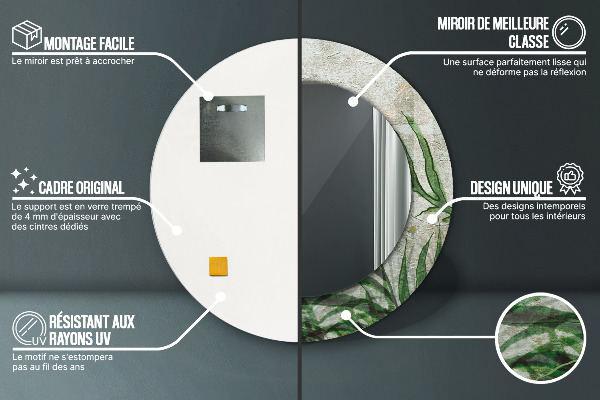 Kulaté dekorační zrcadlo Kapradiny listy