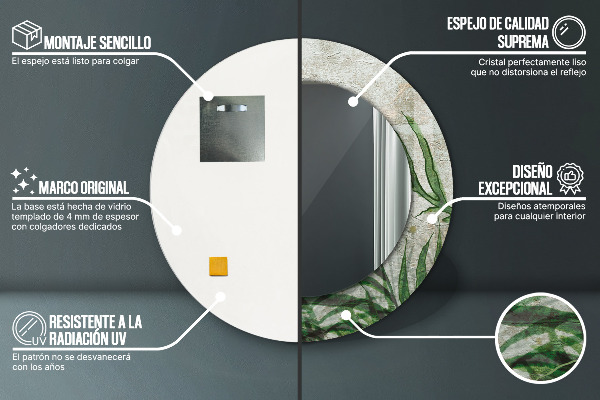 Kulaté dekorační zrcadlo Kapradiny listy