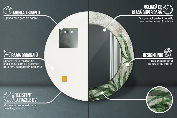 Kulaté dekorační zrcadlo Kapradiny listy