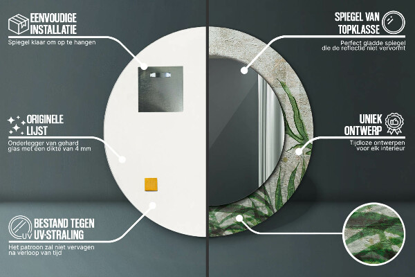 Kulaté dekorační zrcadlo Kapradiny listy