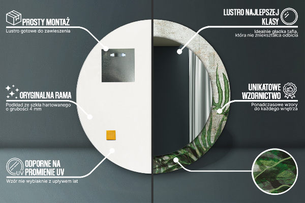 Kulaté dekorační zrcadlo Kapradiny listy