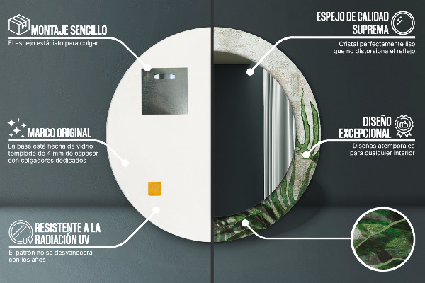 Kulaté dekorační zrcadlo Kapradiny listy