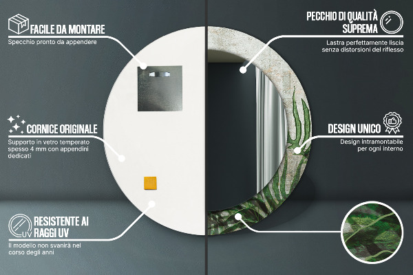 Kulaté dekorační zrcadlo Kapradiny listy