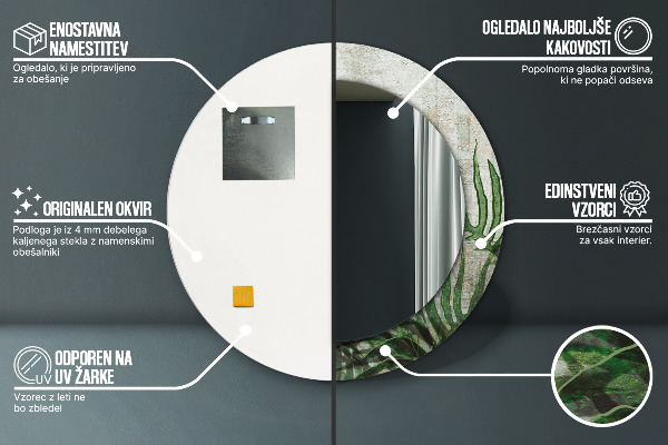 Kulaté dekorační zrcadlo Kapradiny listy