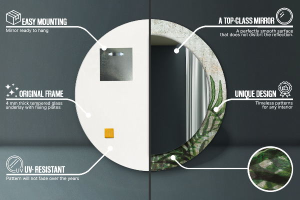 Kulaté dekorační zrcadlo Kapradiny listy