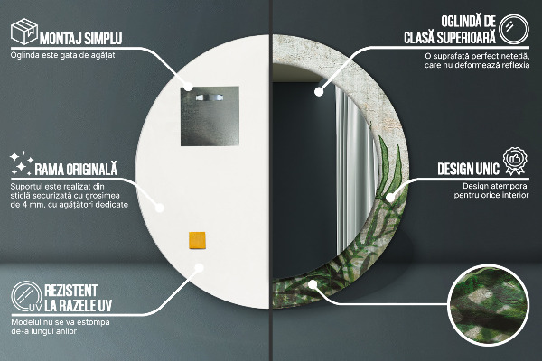 Kulaté dekorační zrcadlo Kapradiny listy