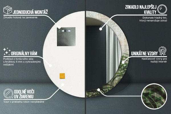 Kulaté dekorační zrcadlo Kapradiny listy