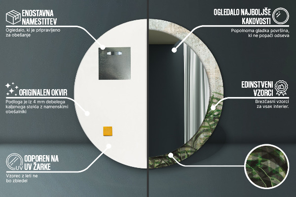 Kulaté dekorační zrcadlo Kapradiny listy