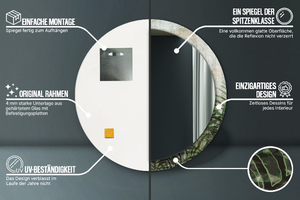 Kulaté dekorační zrcadlo Kapradiny listy