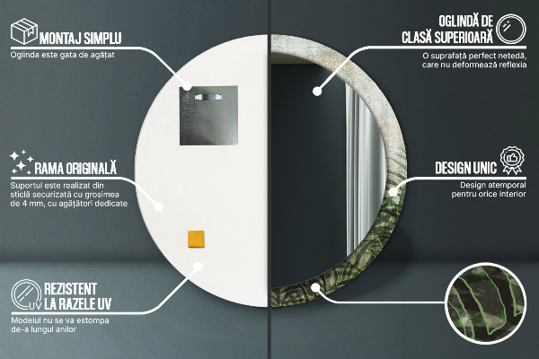 Kulaté dekorační zrcadlo Kapradiny listy