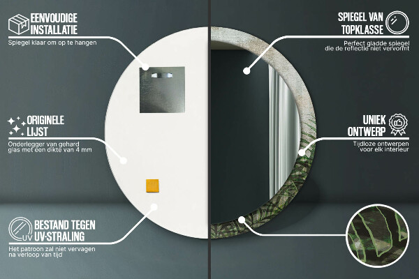 Kulaté dekorační zrcadlo Kapradiny listy