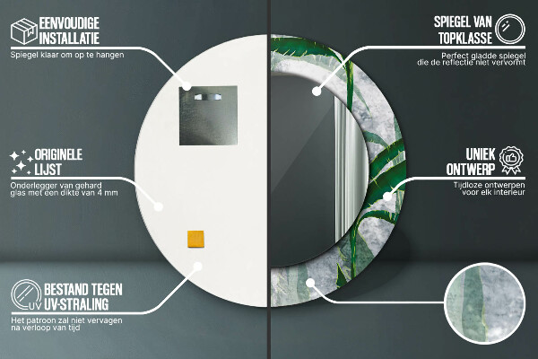 Kulaté dekorační zrcadlo Tropické listy