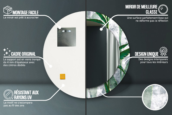 Kulaté dekorační zrcadlo Tropické listy