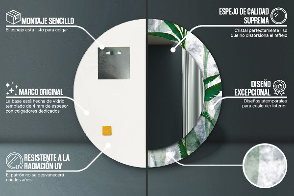 Kulaté dekorační zrcadlo Tropické listy