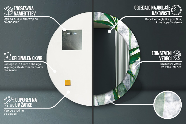 Kulaté dekorační zrcadlo Tropické listy