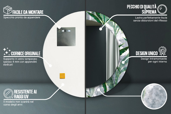 Kulaté dekorační zrcadlo Tropické listy