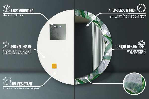 Kulaté dekorační zrcadlo Tropické listy