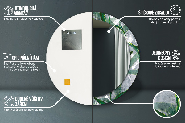 Kulaté dekorační zrcadlo Tropické listy