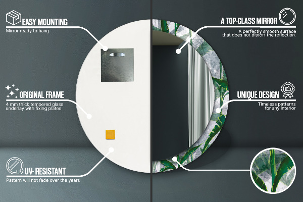 Kulaté dekorační zrcadlo Tropické listy