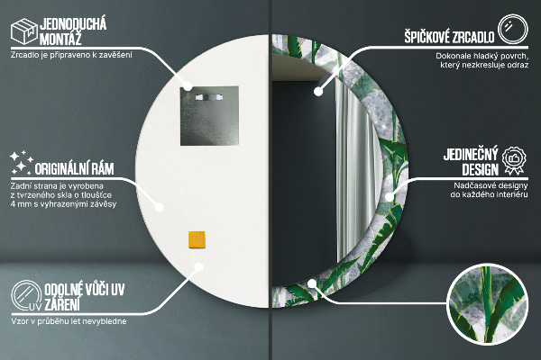 Kulaté dekorační zrcadlo Tropické listy