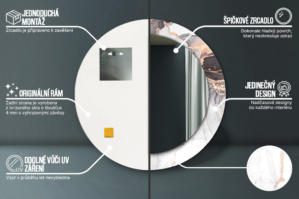 Kulaté zrcadlo rám s potiskem Abstraktní tekutina