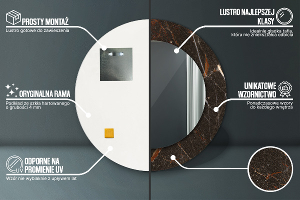 Kulaté zrcadlo rám s potiskem Hnědý mramor