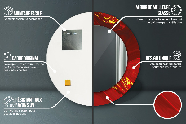 Kulaté zrcadlo rám s potiskem Červený mramor
