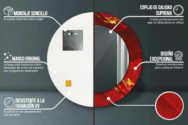 Kulaté zrcadlo rám s potiskem Červený mramor