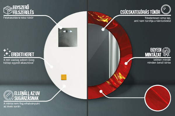 Kulaté zrcadlo rám s potiskem Červený mramor