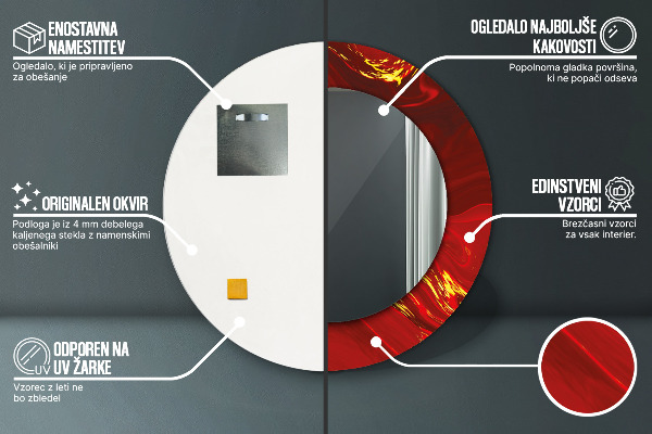 Kulaté zrcadlo rám s potiskem Červený mramor